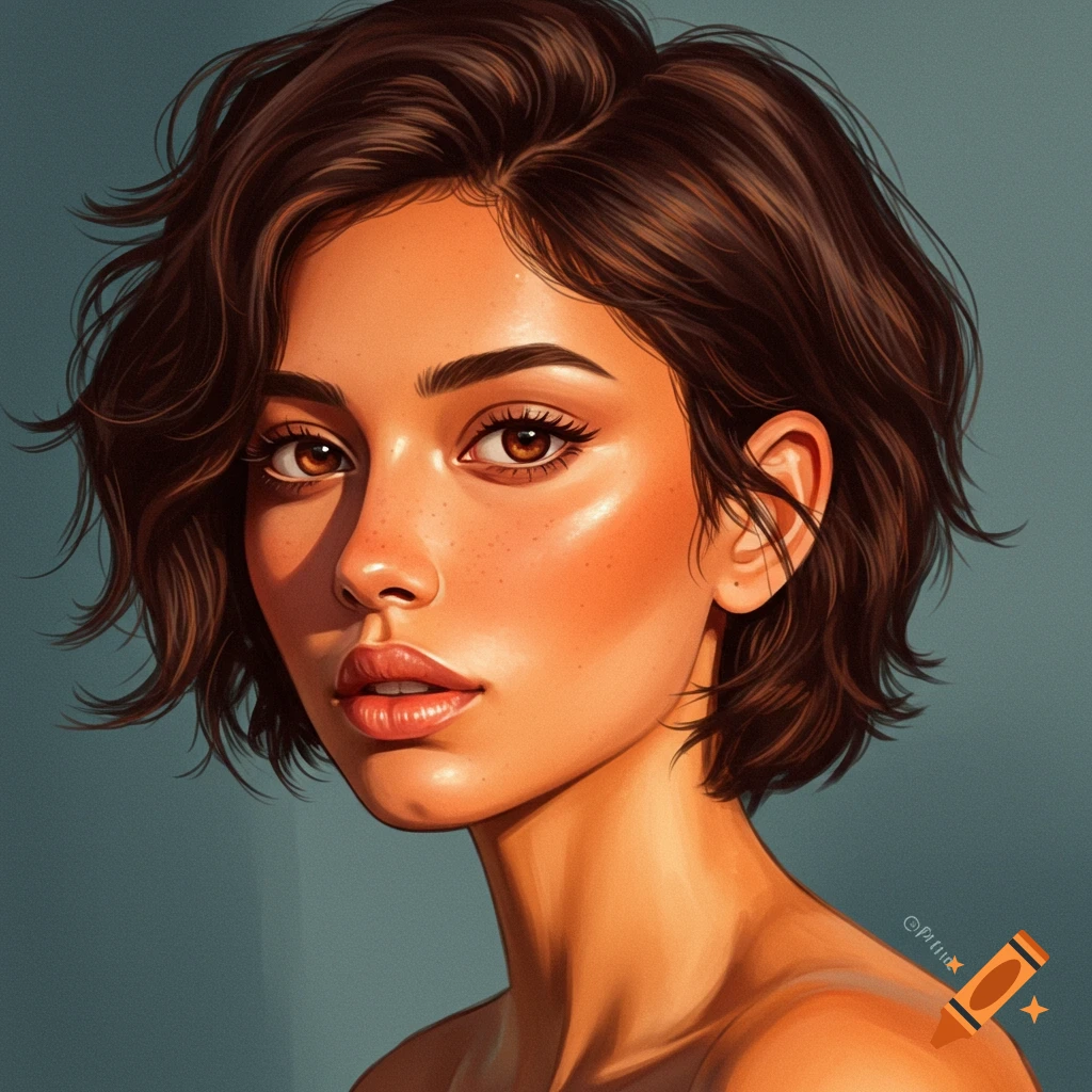 Portrait of a woman with short brown wavy hair.