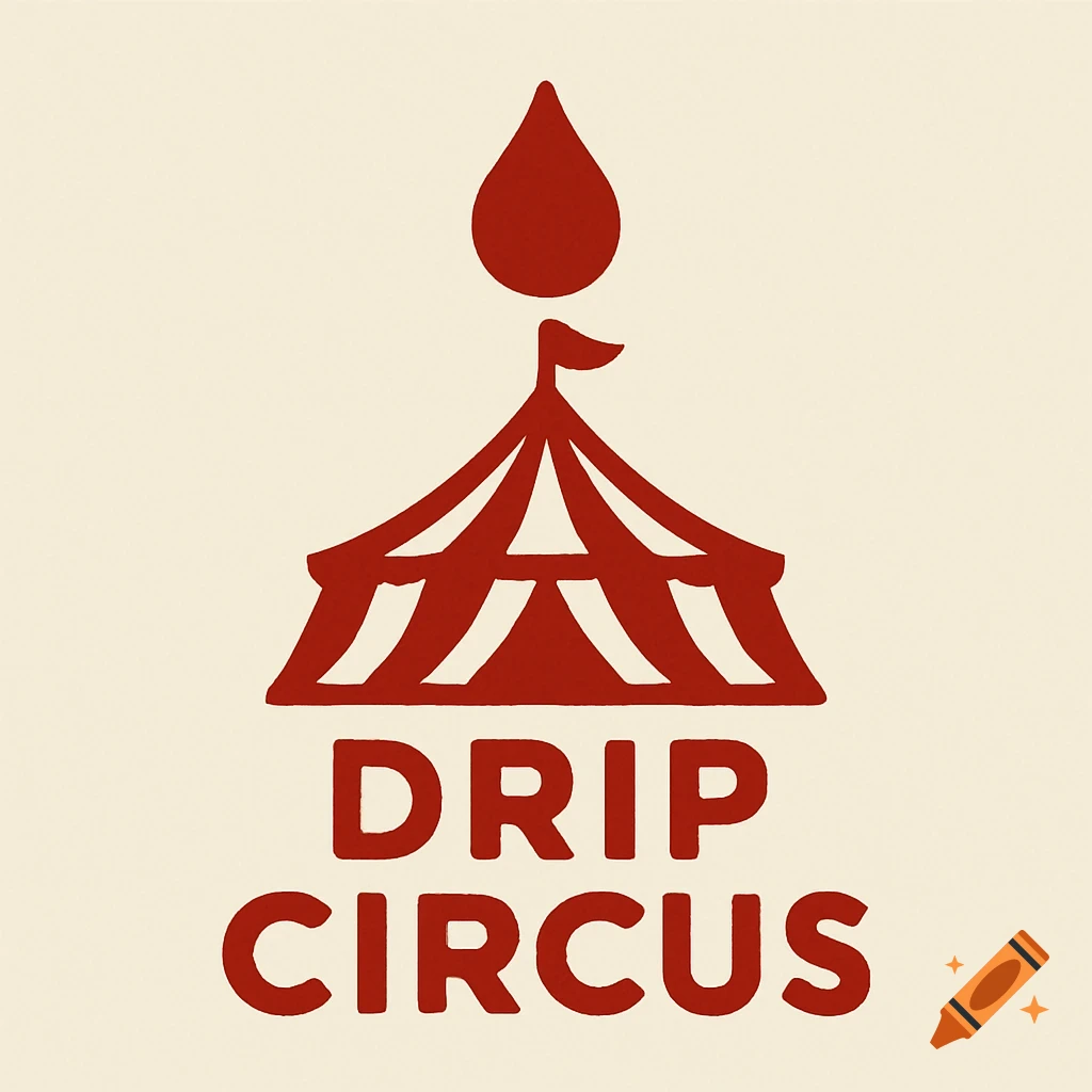 A red logo for Drip Circus with a stylized tent and teardrop shape.