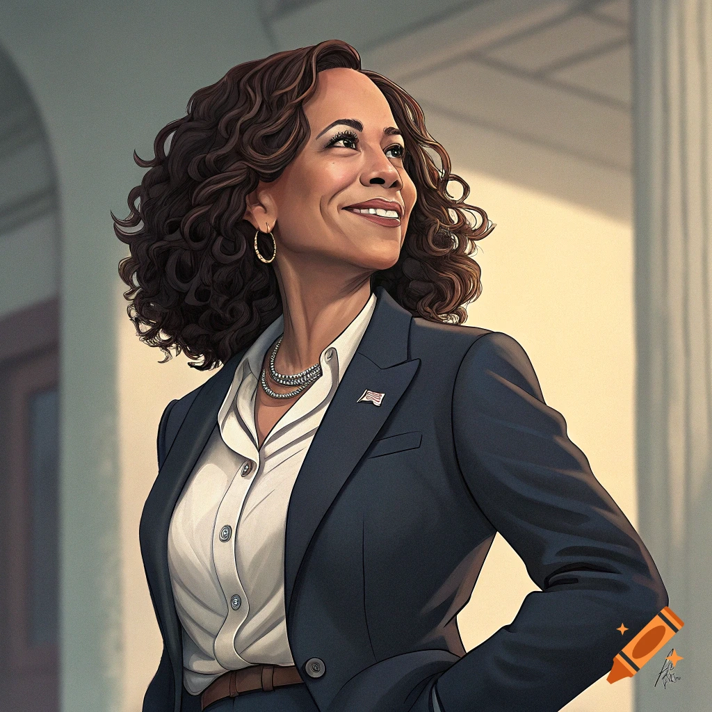 Stylized portrait of a woman in a suit looking up and smiling
