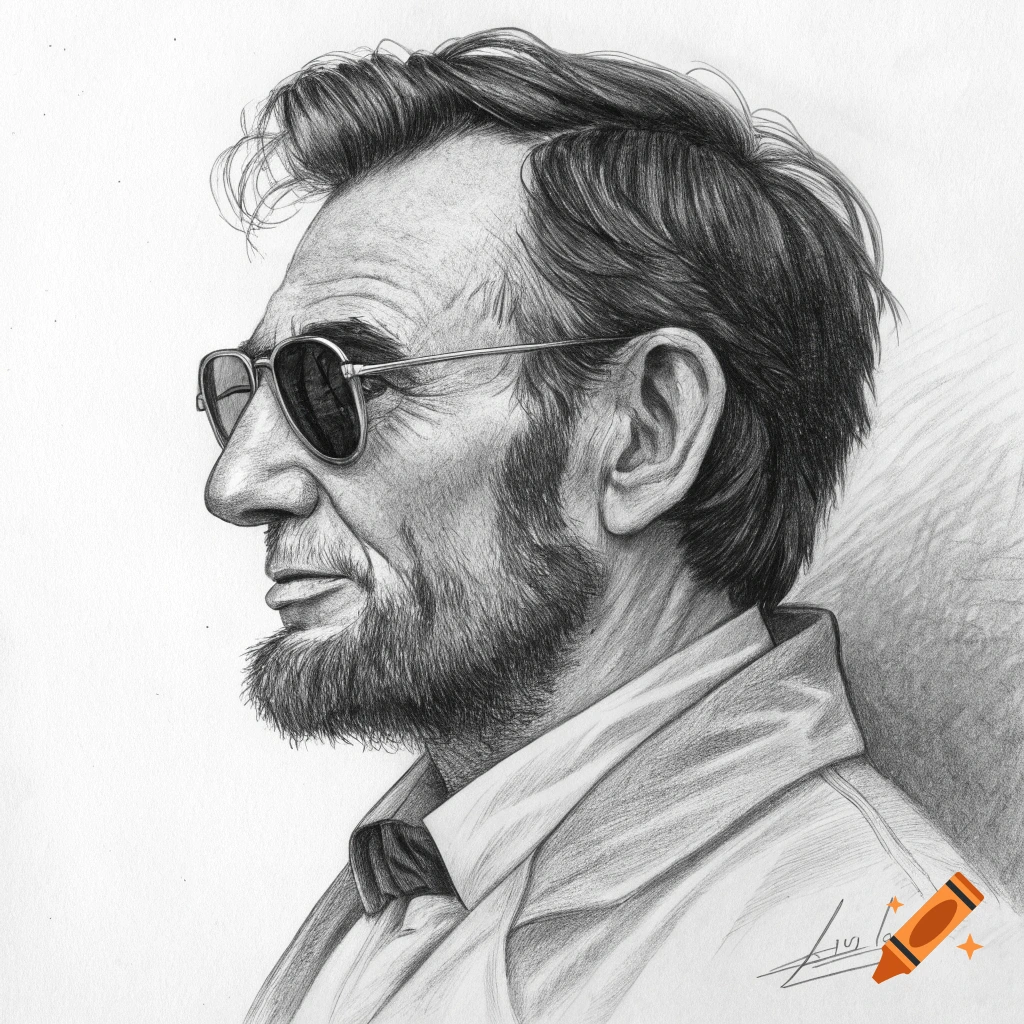 Pencil sketch of Abraham Lincoln in 3/4 profile wearing sunglasses.