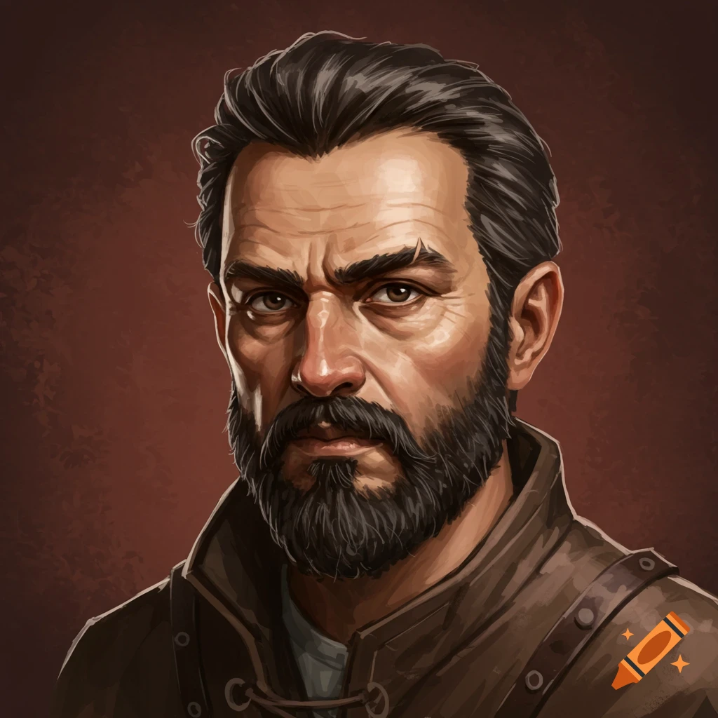 Portrait of a man with a beard wearing a brown leather jacket.