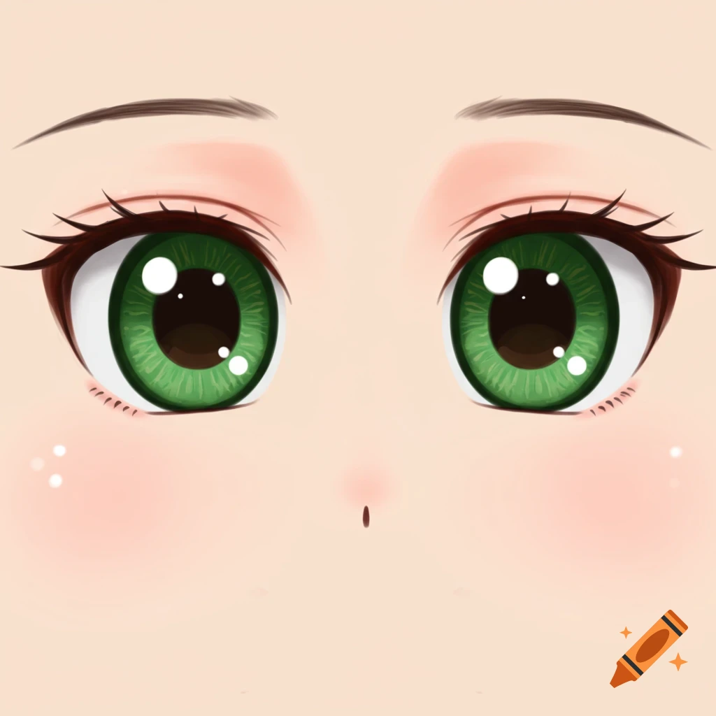 Close-up of anime eyes with green irises.