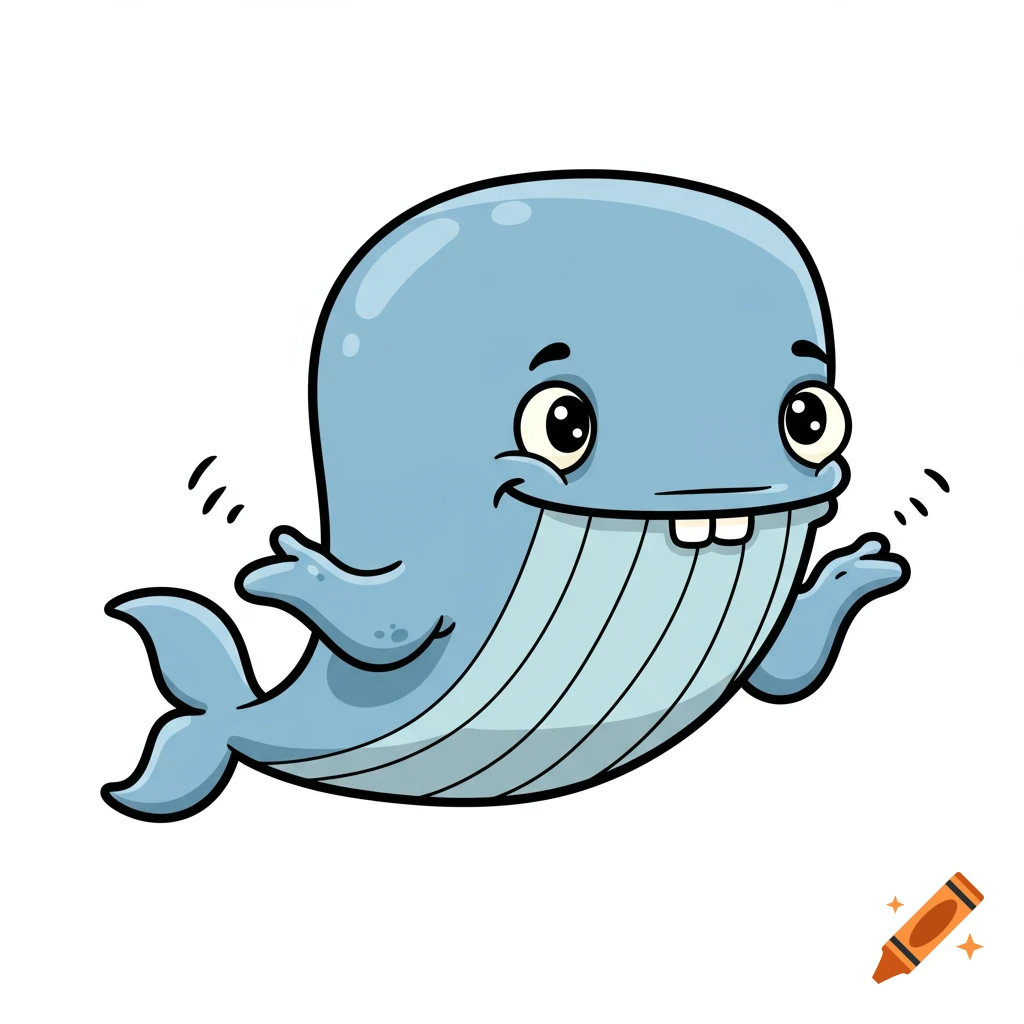 Cartoon illustration of a blue whale shrugging.