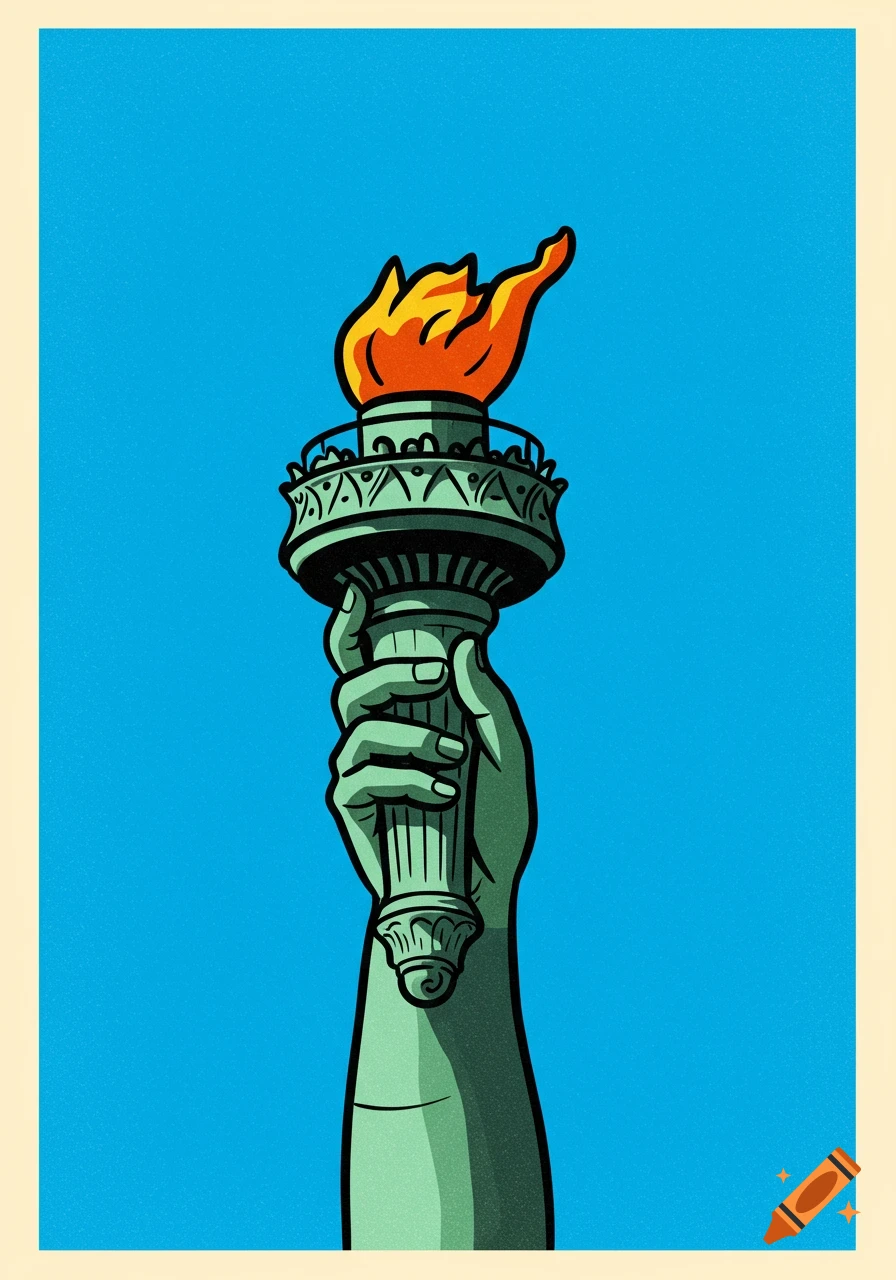 Statue of Liberty hand holding torch in clip art style