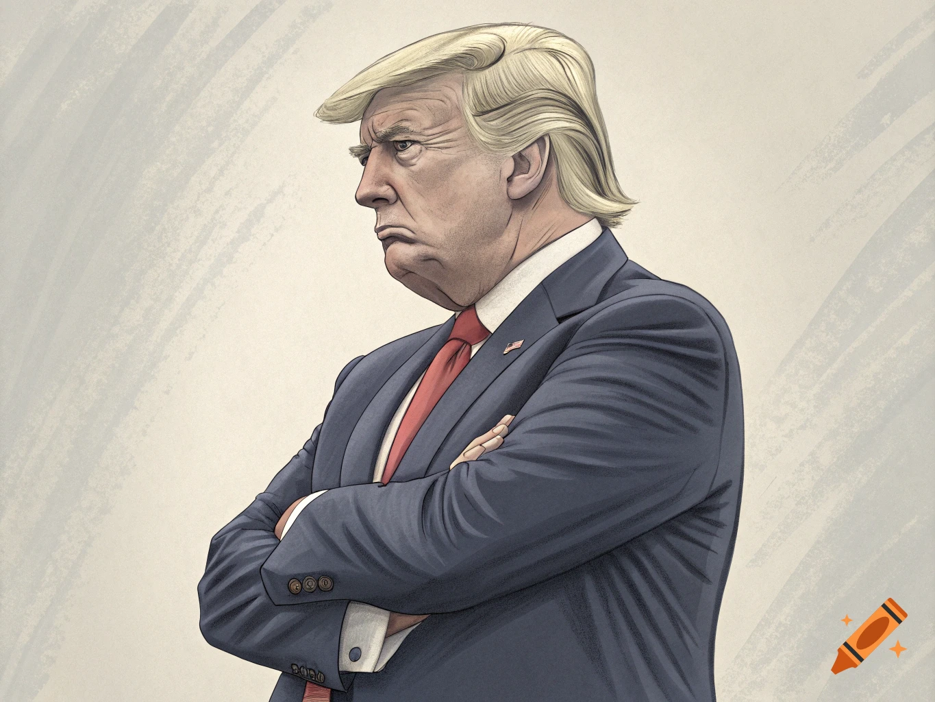 Illustration of Donald Trump with arms crossed