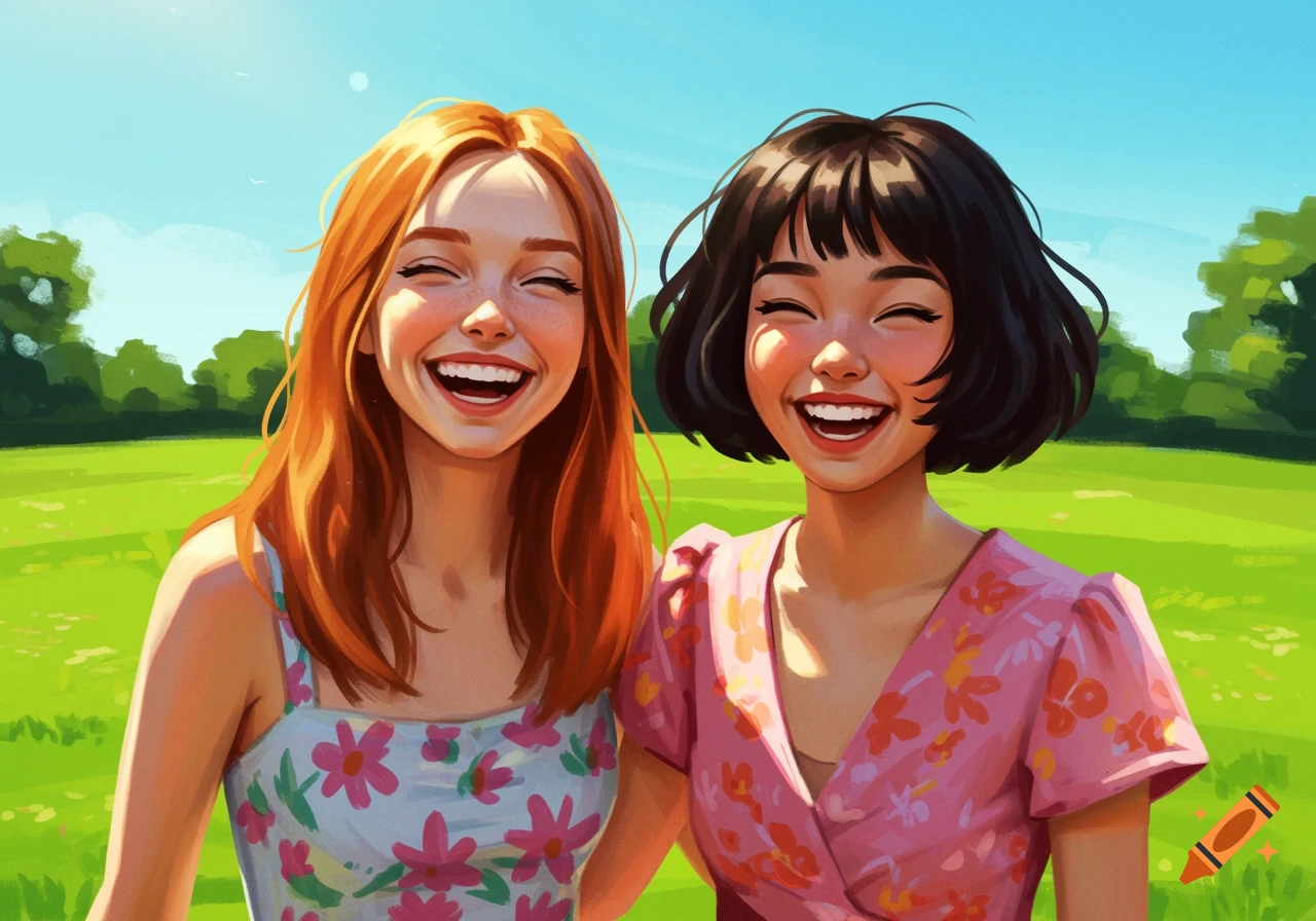 Two smiling young women in a sunny park.