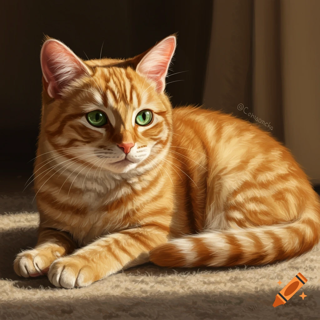 An orange tabby cat lies in sunlight.