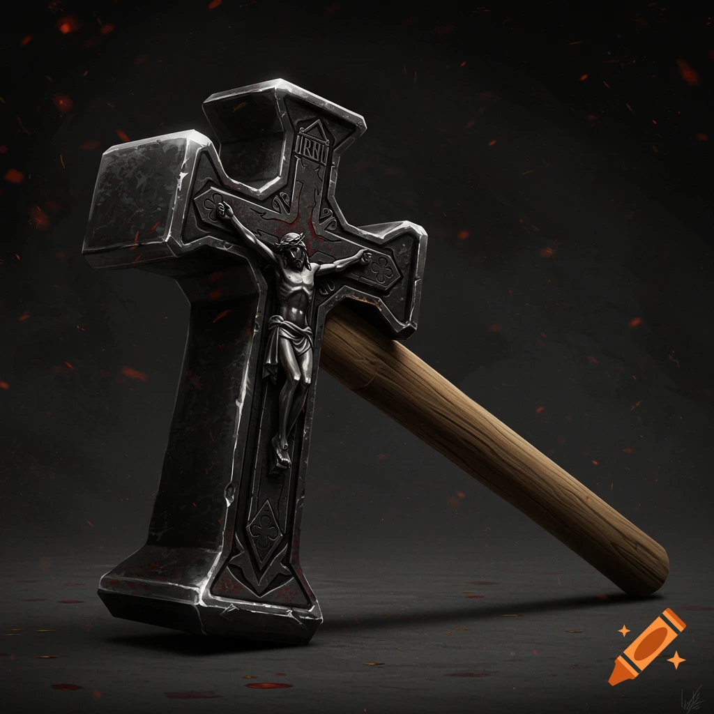 A sledgehammer shaped like a crucifix.