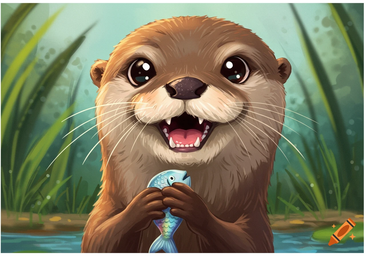 A cute otter holding a fish