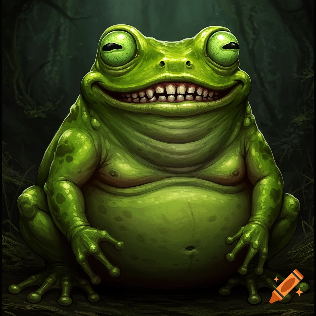 A creepy, morbidly obese green frog