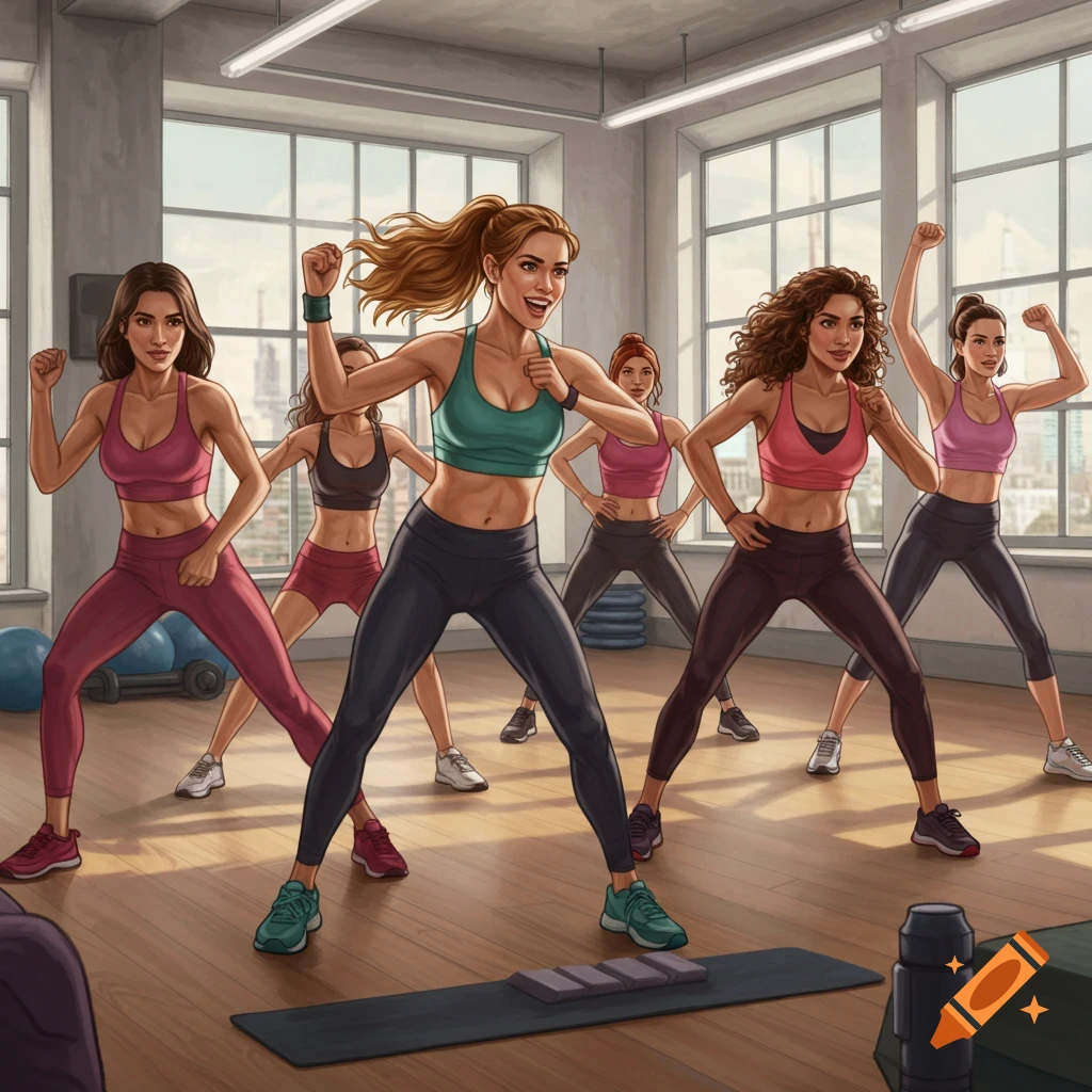 Women in a fitness class in a gym