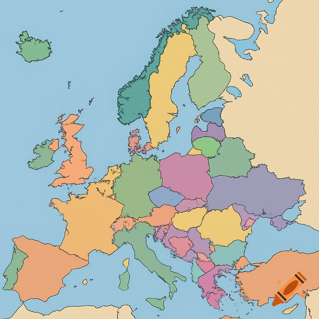 A colorful map of Europe