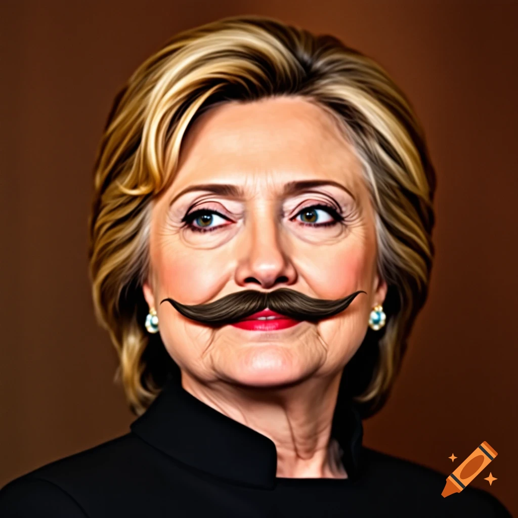 Photo of Hillary Clinton with a large mustache.
