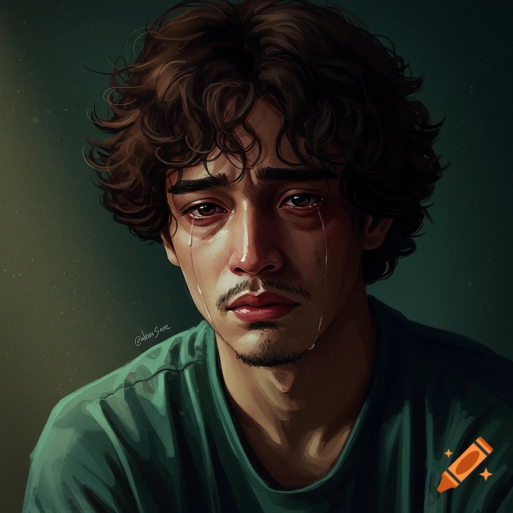 Close-up of a man crying.