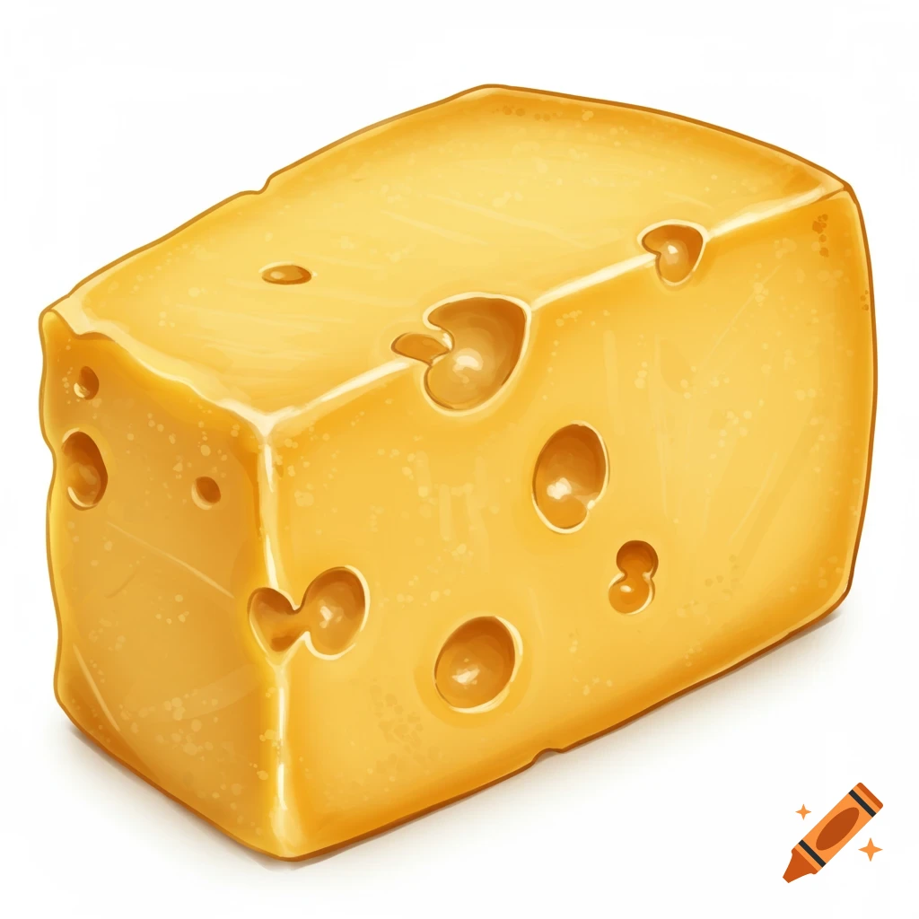 A block of yellow cheese with holes