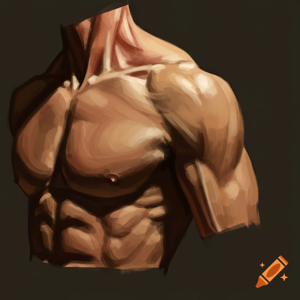 Muscular male torso and shoulders.