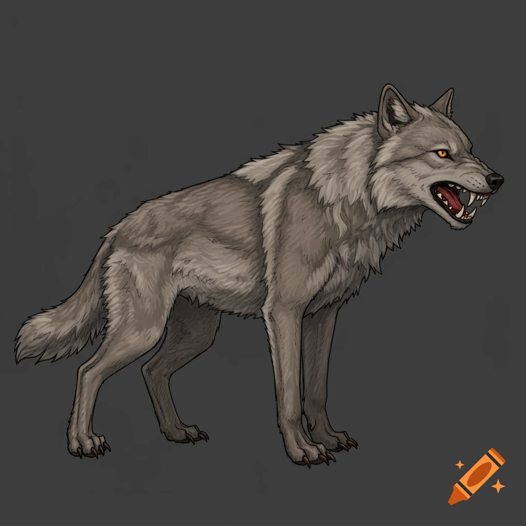Illustration of a grey wolf snarling