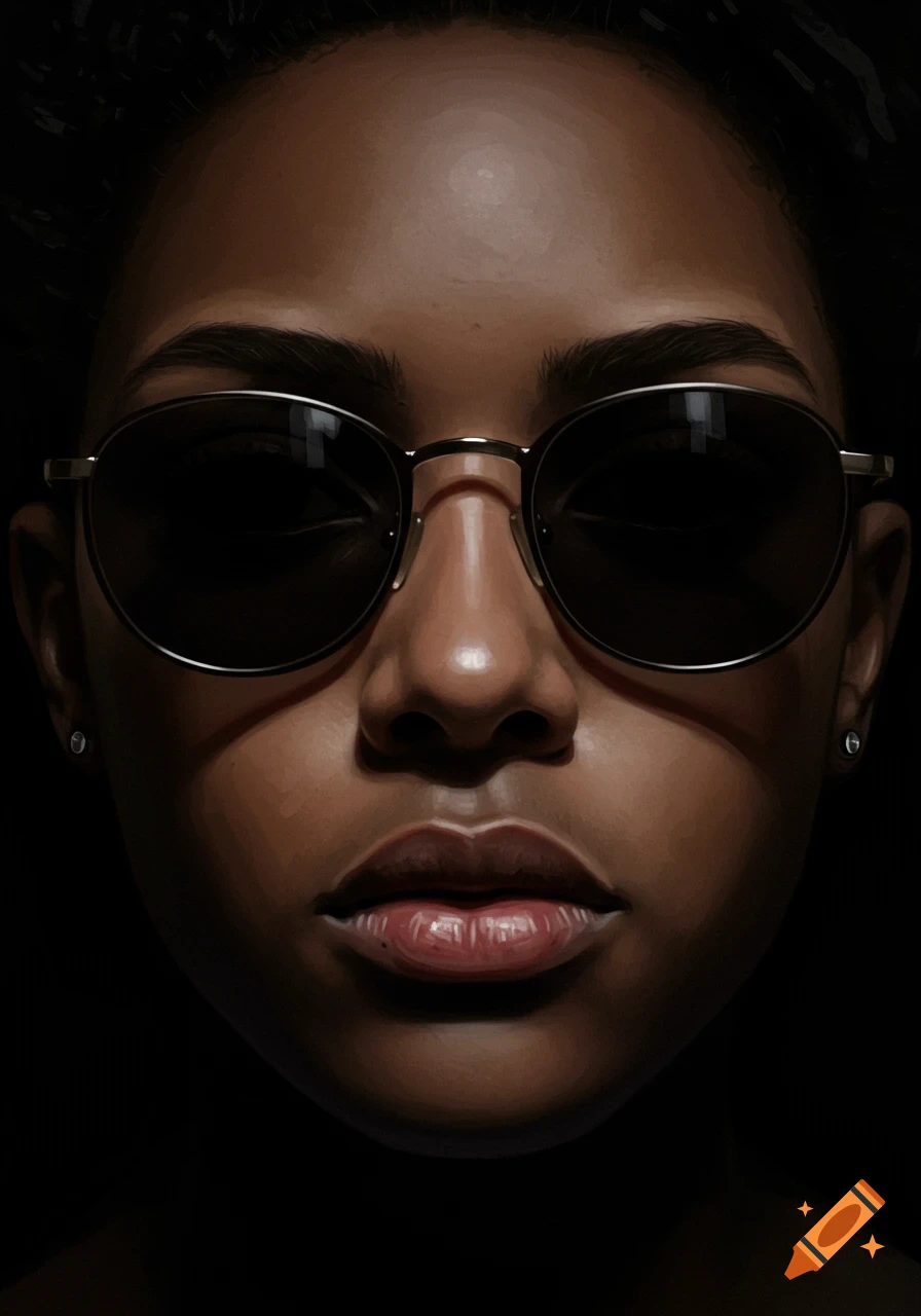 Close-up of a person's face wearing dark sunglasses.