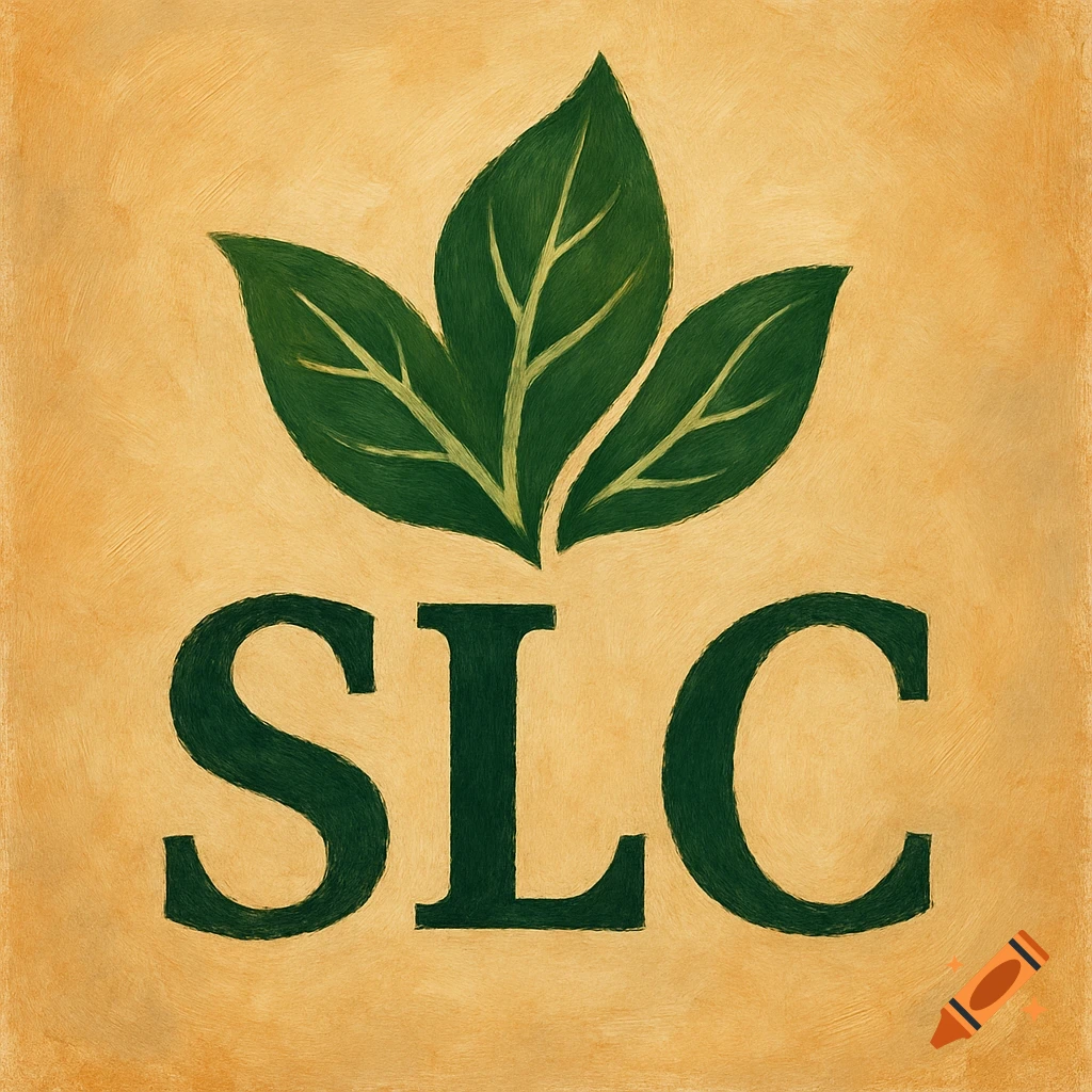 Logo with three green leaves above the letters SLC on a textured background.