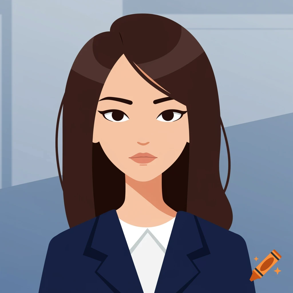 Cartoon portrait of a woman in a navy suit