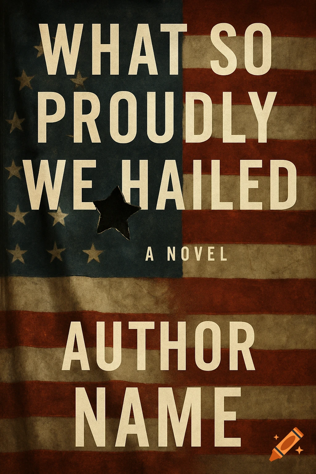Book cover with title 'WHAT SO PROUDLY WE HAILED' over a distressed American flag with a torn star.