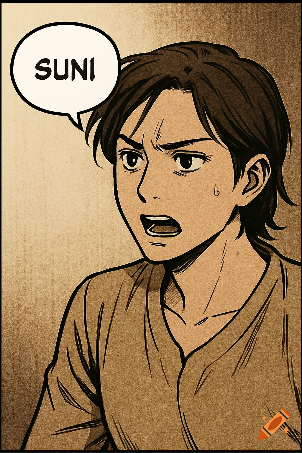 Manwha panel of a person with a speech bubble saying SUNI