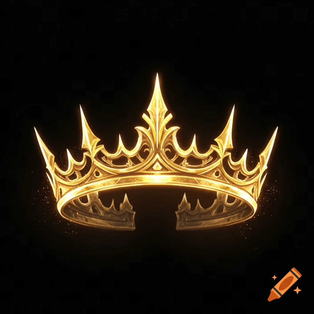 A glowing golden crown is placed against a black background