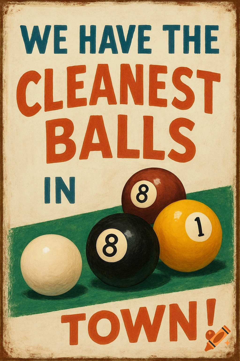 Vintage style poster for a billiards hall with text and billiard balls