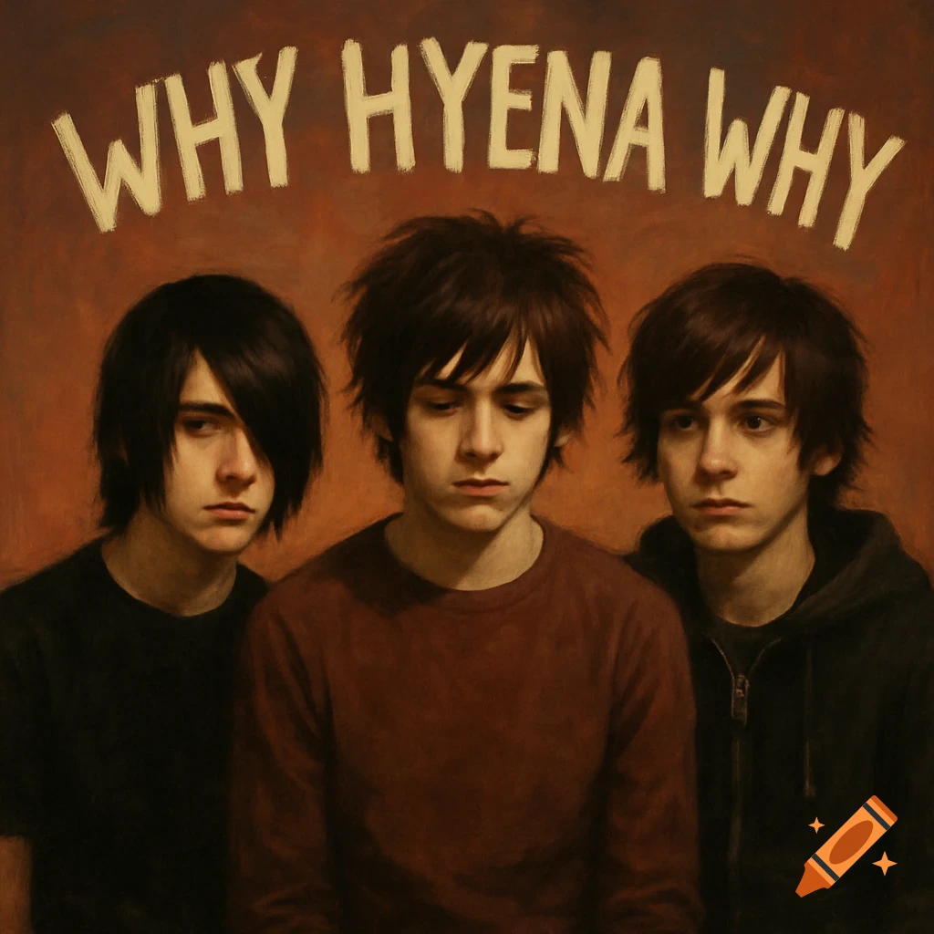 Three emo boys with the text 'WHY HYENA WHY' above them.
