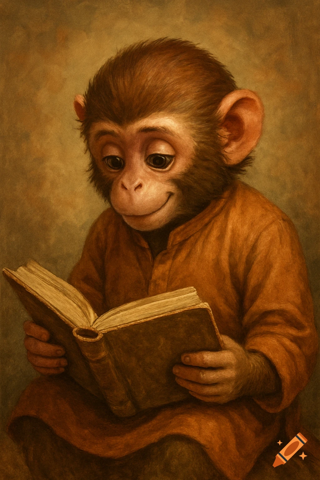 Cute monkey reading a book.