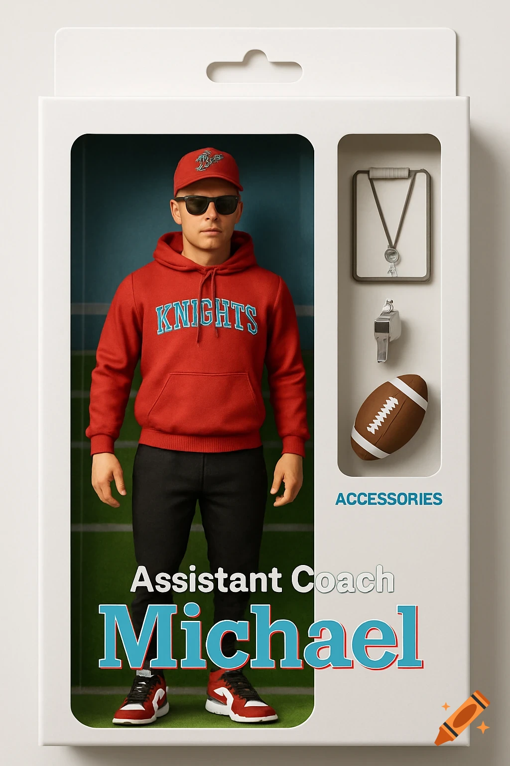 Collector's edition toy packaging of an assistant coach action figure ...