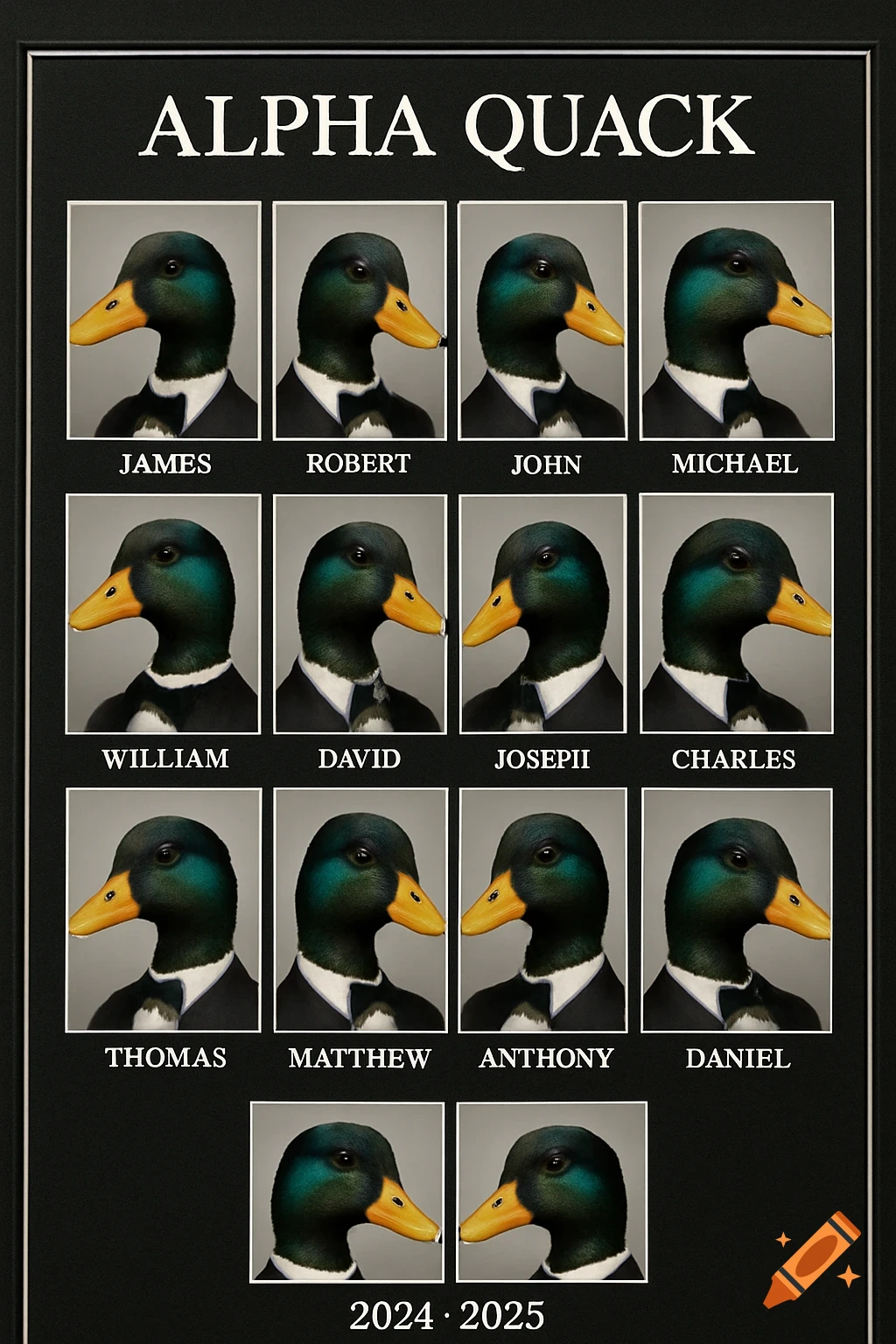 Composite photo of mallard ducks wearing suits