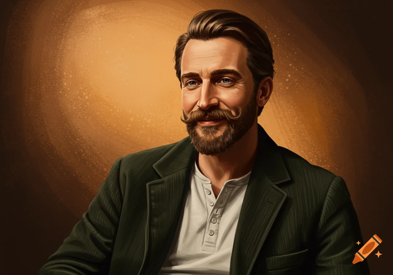 A portrait of a man with a mustache and beard.