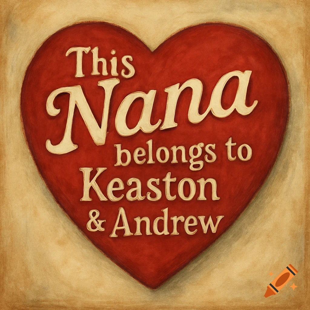 A red heart with the text 'This Nana belongs to Keaston & Andrew'.
