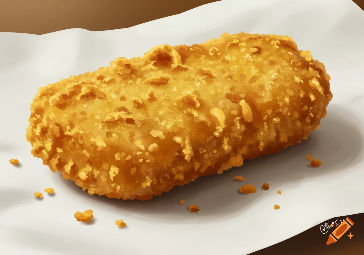 a fried chicken nugget on white paper
