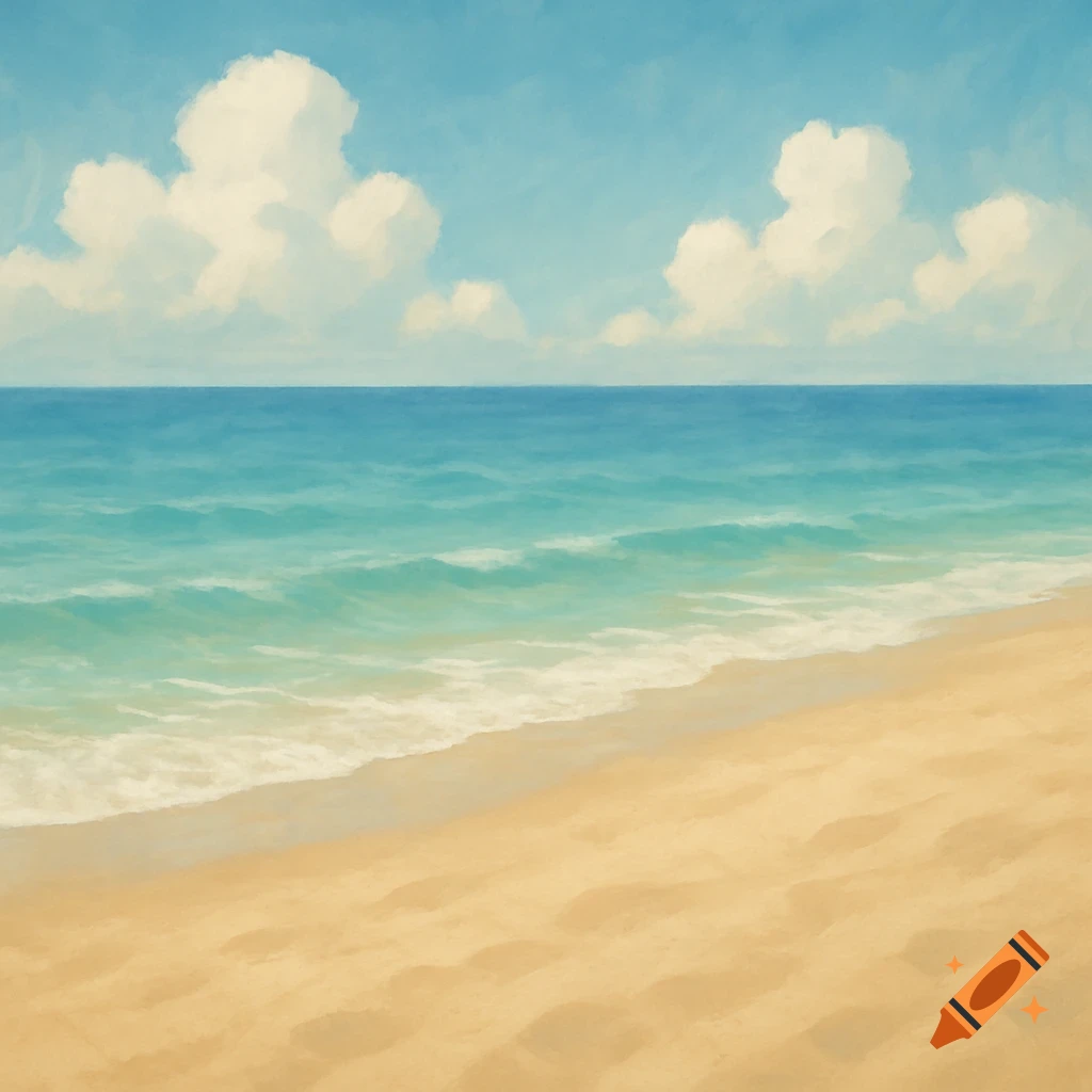A beach with ocean waves and clouds.
