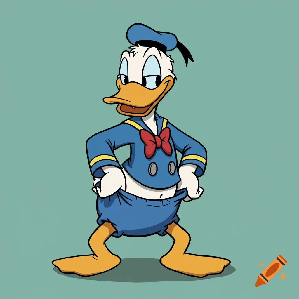 Cartoon illustration of Donald Duck pulling down his blue pants.