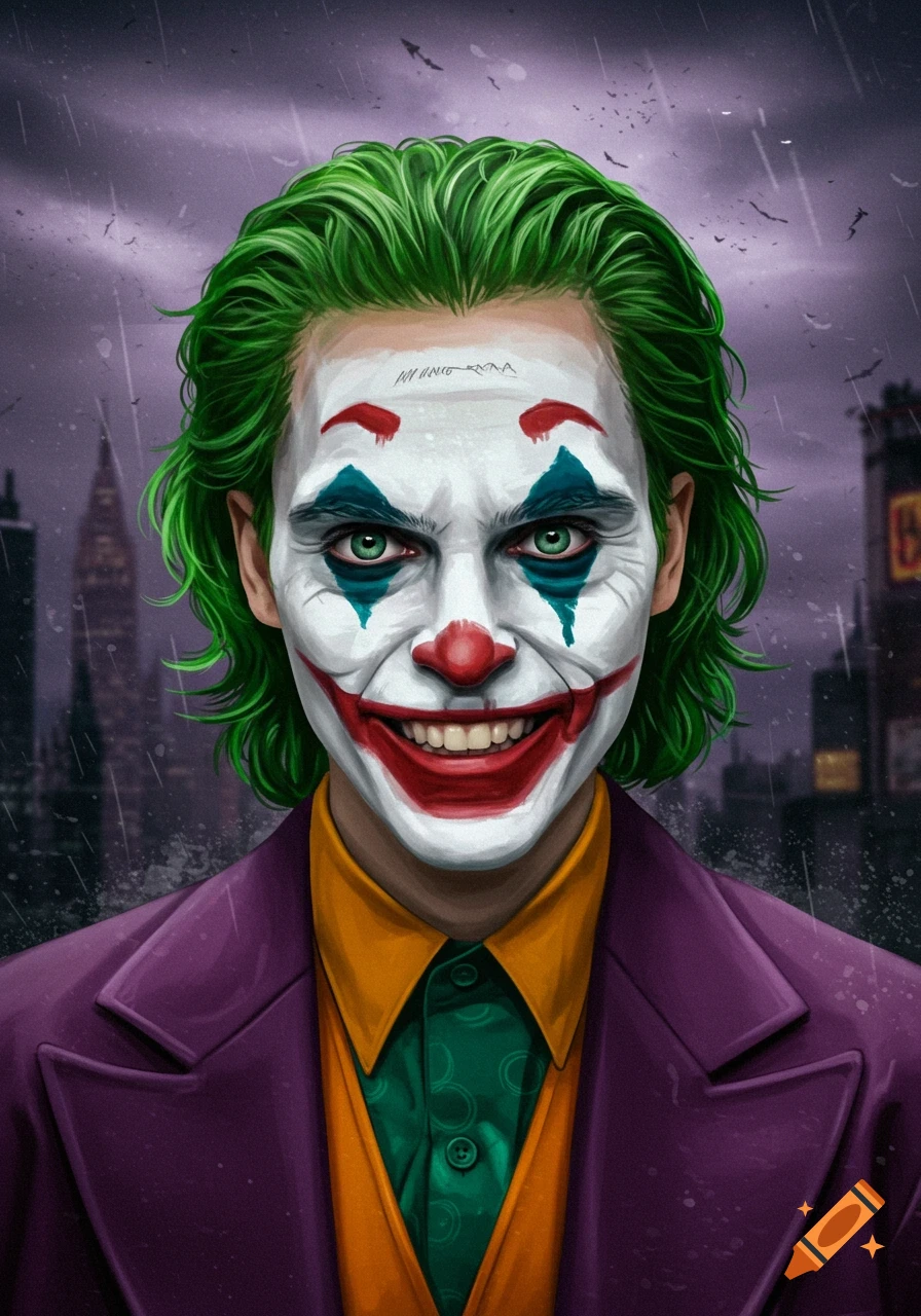 The Joker in his makeup and suit