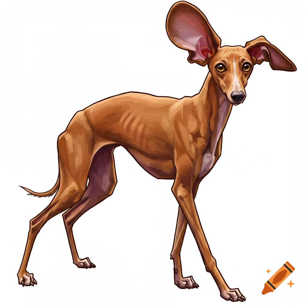 Painting of a Whippet dog with big ears