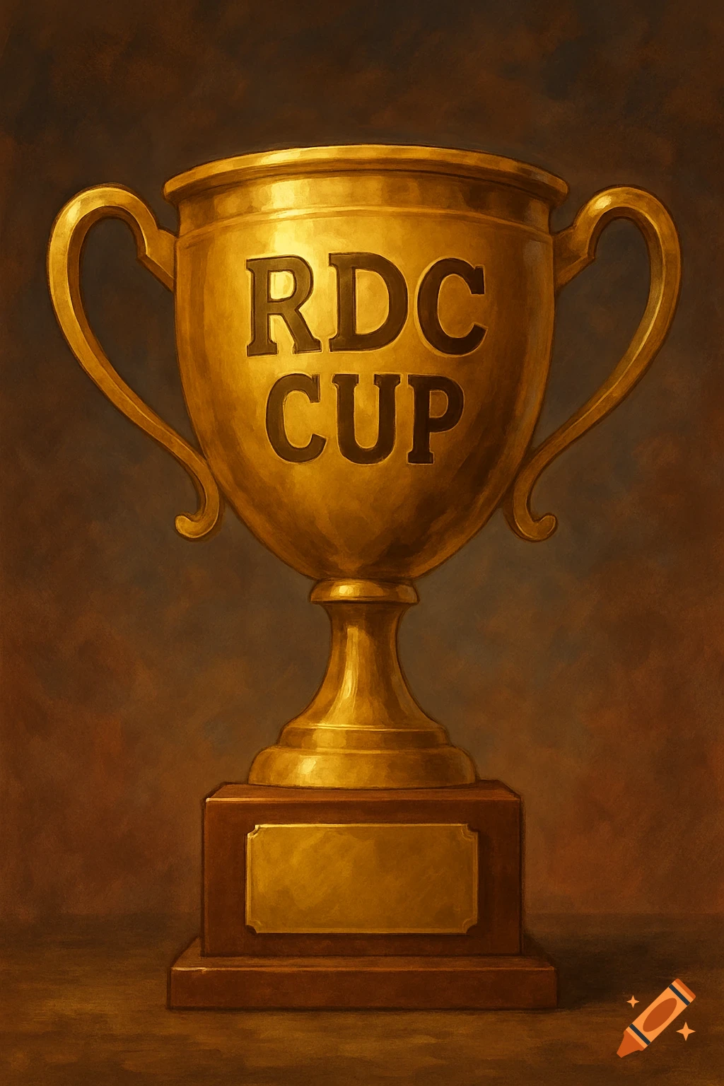 A gold trophy with RDC CUP written on it.