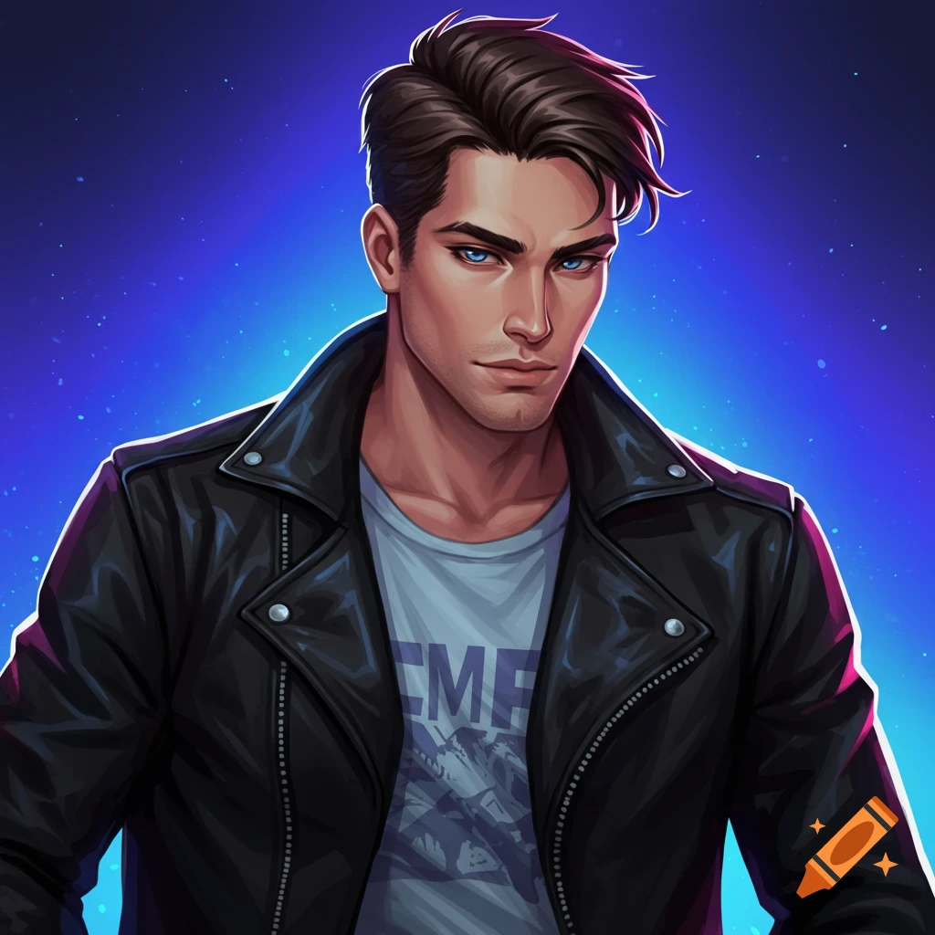 A man in a leather jacket.