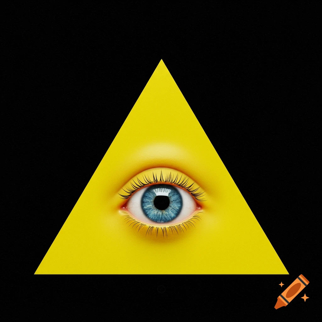 An eye inside a yellow triangle on a black background.