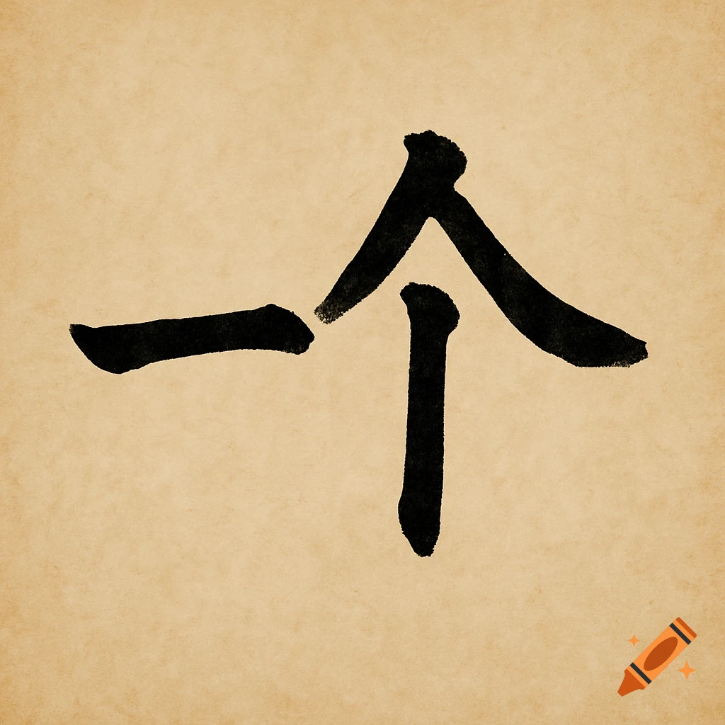 Black ink calligraphy of the Chinese characters '一个' on aged paper
