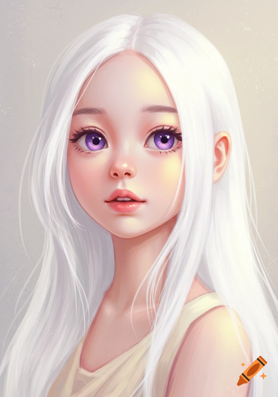 A girl with white hair and violet eyes.
