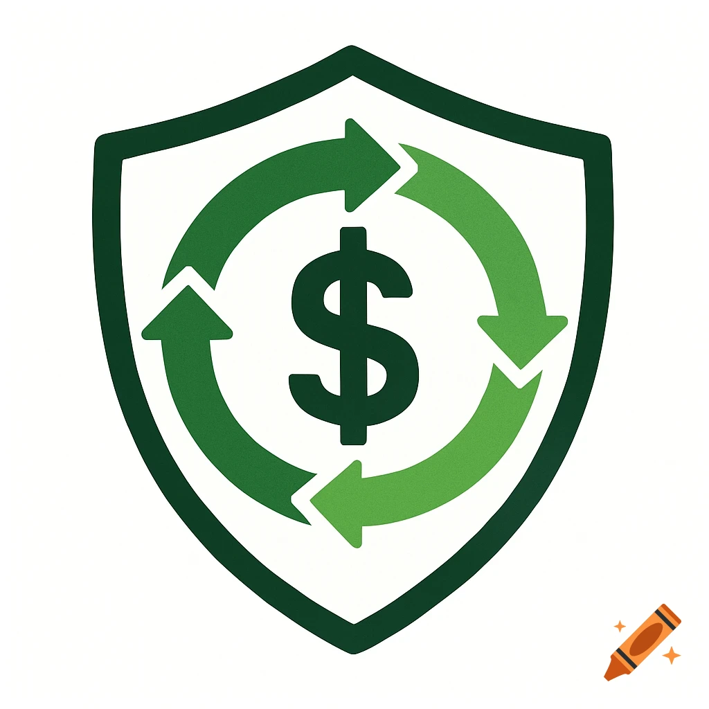 Green dollar symbol inside a shield with green arrows circling it