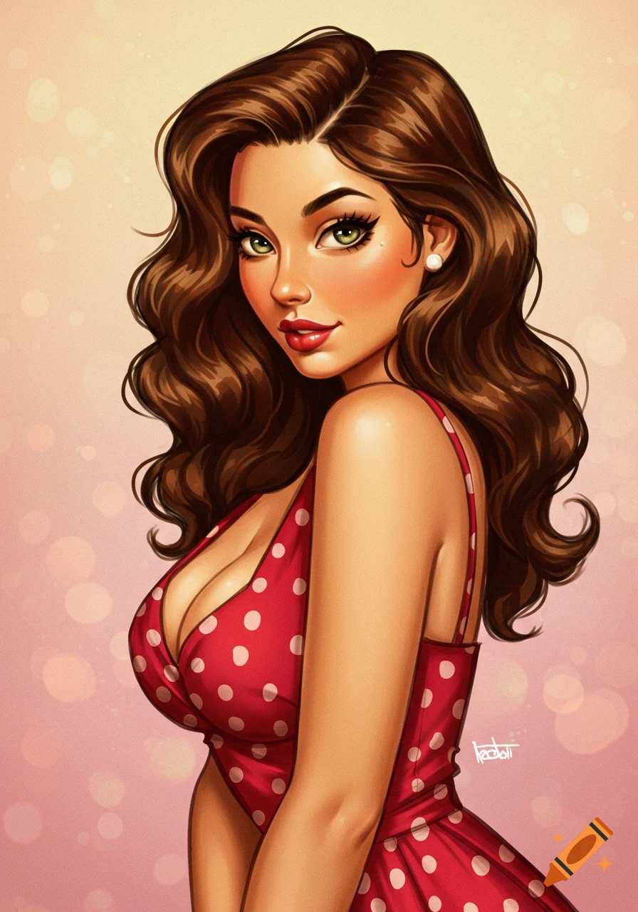 pin up girl in a red polka dot dress