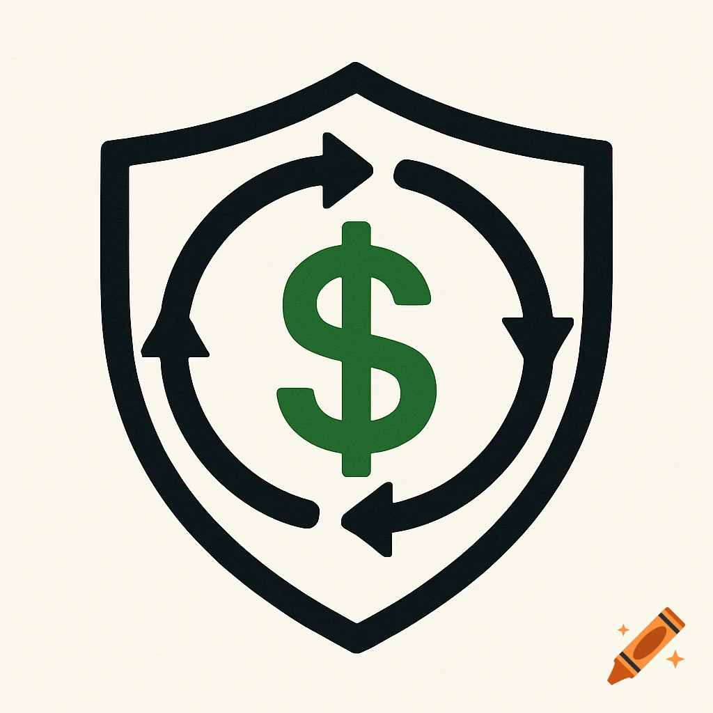 Shield logo with green dollar sign and circular arrows.