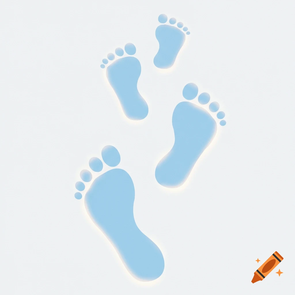 Three light blue footprints on a white background