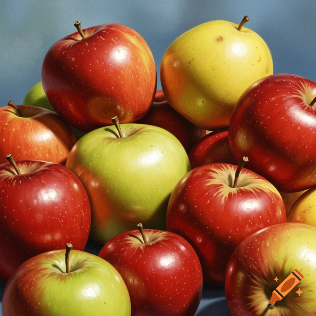A pile of red, green, and yellow apples.