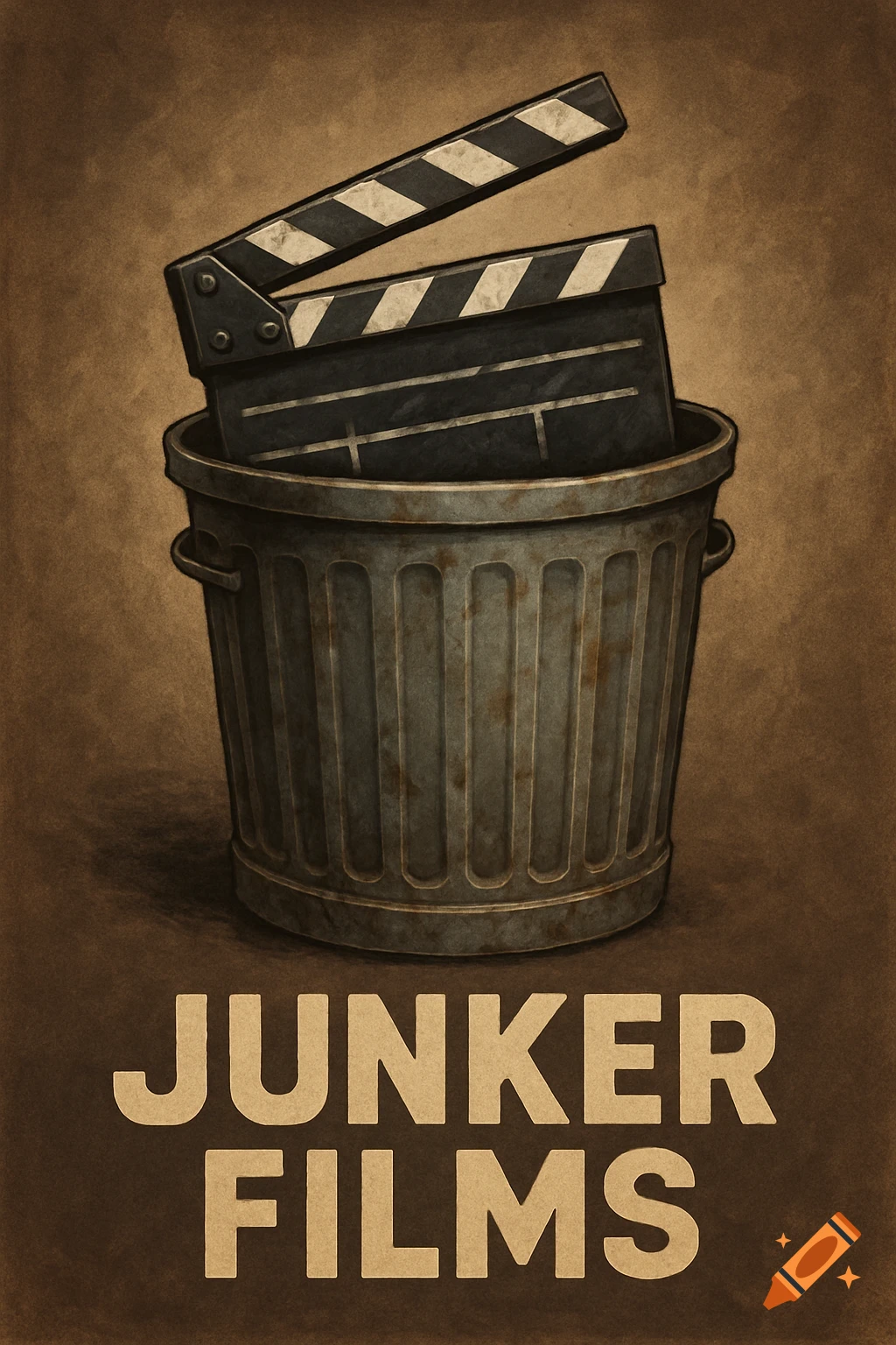 A clapperboard is in a trash can with "JUNKER FILMS" text below.